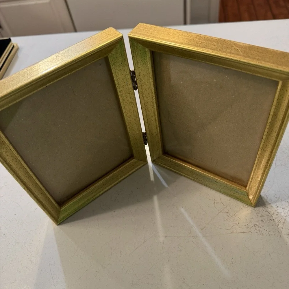 Wooden Hinged Double Picture Frame Holds 4